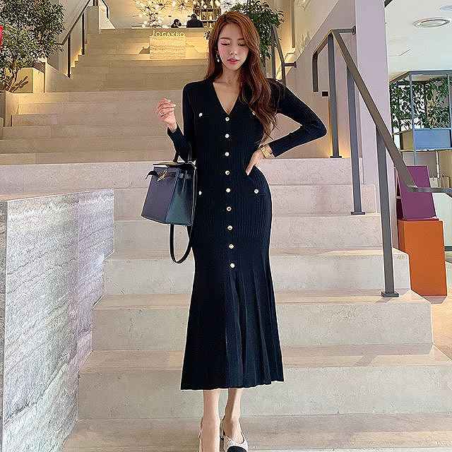 衣裳 編み物ワンピース ロングワンピース ニットワンピ ニット 壮丁眩い 佳麗め 艶っぽい ワンピ ミモレ身丈 ひざ丈 膝車丈 長袂 袖あり 筋目 スコート キレセク Drugscouts De