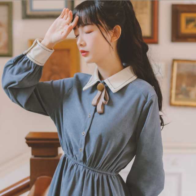 全4色 ワンピース レトロワンピース クラシカルワンピ レディース 秋冬ワンピース ワンピ 可愛い 無地 ミディ丈 オシャレ 通勤 長袖 バーゲンで カワイイ ロマ クラシカル 通学