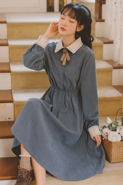 全4色 ワンピース レトロワンピース クラシカルワンピ レディース 秋冬ワンピース 季節のおすすめ商品 ワンピ 可愛い 無地 ミディ丈 ロマ 長袖 カワイイ 通勤 通学 クラシカル オシャレ