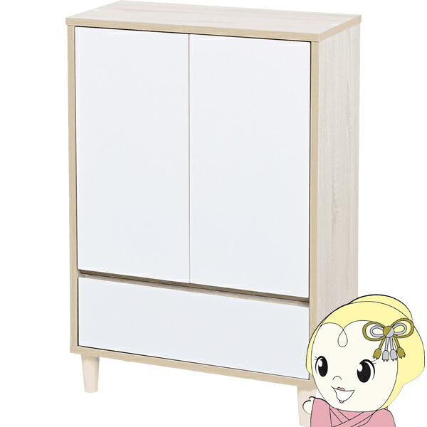 リビングチェスト おしゃれ キャビネット 引き出し リビングボード 北欧 扉付き チェストラック 脚付き ラック 3段 ナチュラル&times;ホワイト【/srm】｜ウルトラぎおん店