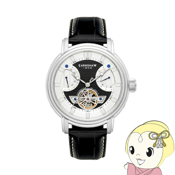 EARNSHAW アーンショウ メンズウォッチ ES-8184-01 LONGCASE PANTHER BLACK 自動小銃一巻き 逢い引き 曜日 革胴締め ビッグ人間の顔 48粍 国内置き目品【/srm】