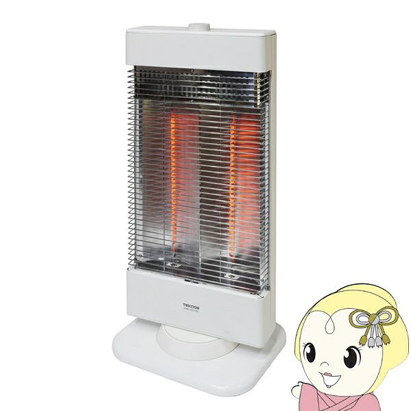 【4/15は期間限定ｸｰﾎﾟﾝ発行】テクノス カーボンヒーター 電気ストーブ ホワイト 900W/450W管2灯切替式 CHM-3301-W 小型 省スペース 首振り機能【/srm】
