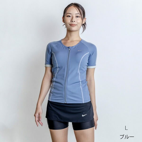 【在庫限り】ナイキ 水着 レディース フィットネス水着 めくれ防止 セパレート 上下セット ブルー NIKE 2993154 体型カバー 女性用 骨格ストレート 水泳 Lサイズ【/srm】