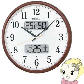 セイコークロック SEIKO 掛け時計 電波 アナログ カレンダー・温度・湿度表示 茶メタリック おやすみ秒針 KX383B｜ウルトラぎおん店