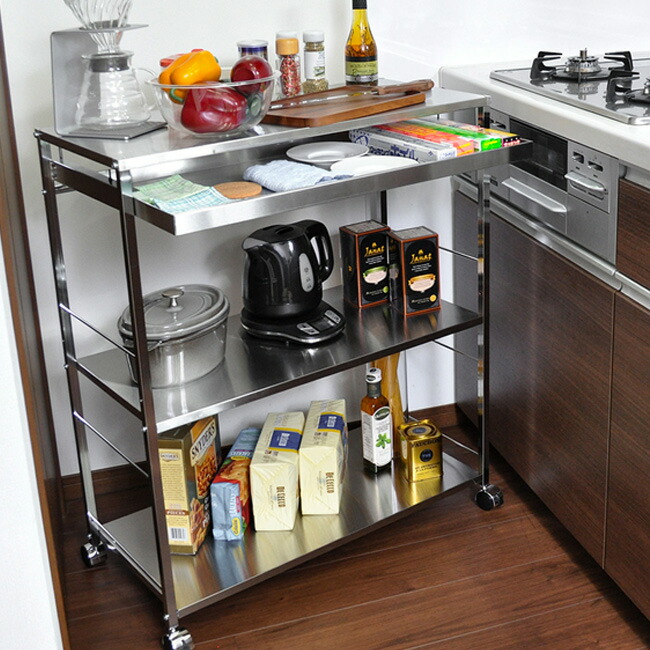 楽天市場 ステンレス作業台ワゴン 引出し付き 幅73 5cm 2157 作業台 キッチン ステンレス キャスター付き 一人暮らし 作業テーブル 台所 調理 料理 作業台車 W73 5 即納 キレイスポット