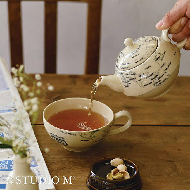 ＼特典あり／studio m&rsquo; スタジオエム グローブ ティーフォーワンセット[カップ ティーポット プレート セット 1人用 310ml ヴィンテージ 風 ポット ティーカップ 小皿 おしゃれ スタジオ M エム] 1-2W｜URUZA（ウルザ）