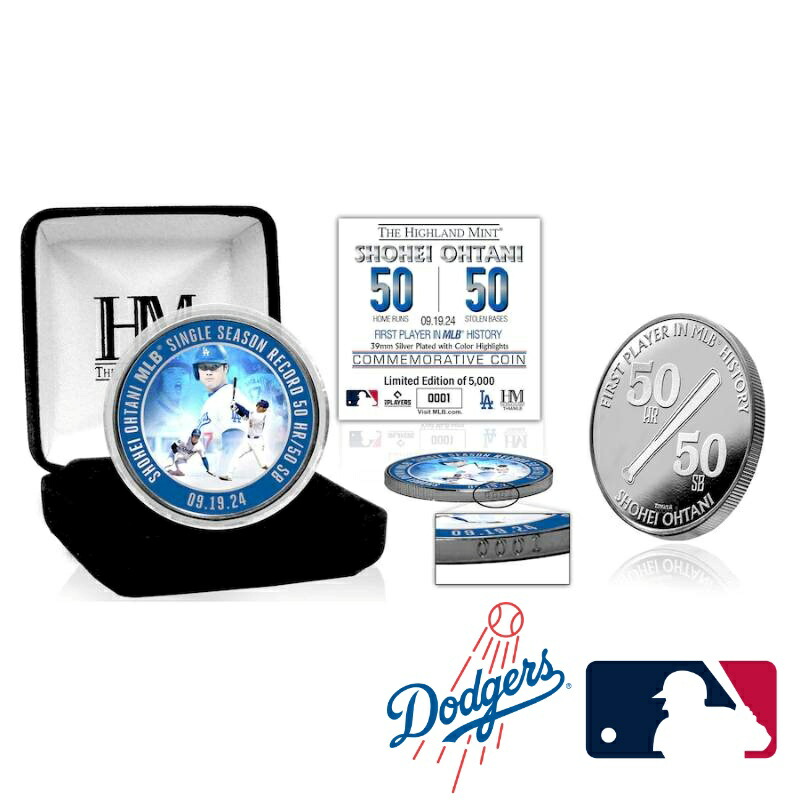 【送料無料】【数量限定】 MLB公式 メジャーリーグオフィシャル 史上初の快挙 50/50 達成記念 シルバープレートコイン 39mm 大谷翔平 ロサンゼルス・ドジャース Shohei Ohtani Los Angeles Dodgers Highland Mint Commemorative 50/50 Club 39mm Silver Plated Coin
