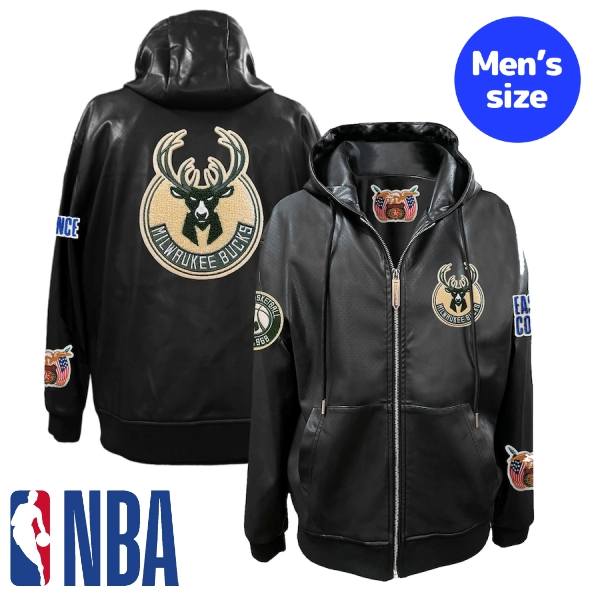 【送料無料】 NBA公式 メンズ パーカー フーディー 長袖トップス ジップアップパーカー ジェフ・ハミルトン Jeff Hamilton ミルウォーキー・バックス Milwaukee Bucks Vegan Leather Full-Zip Hoodie
