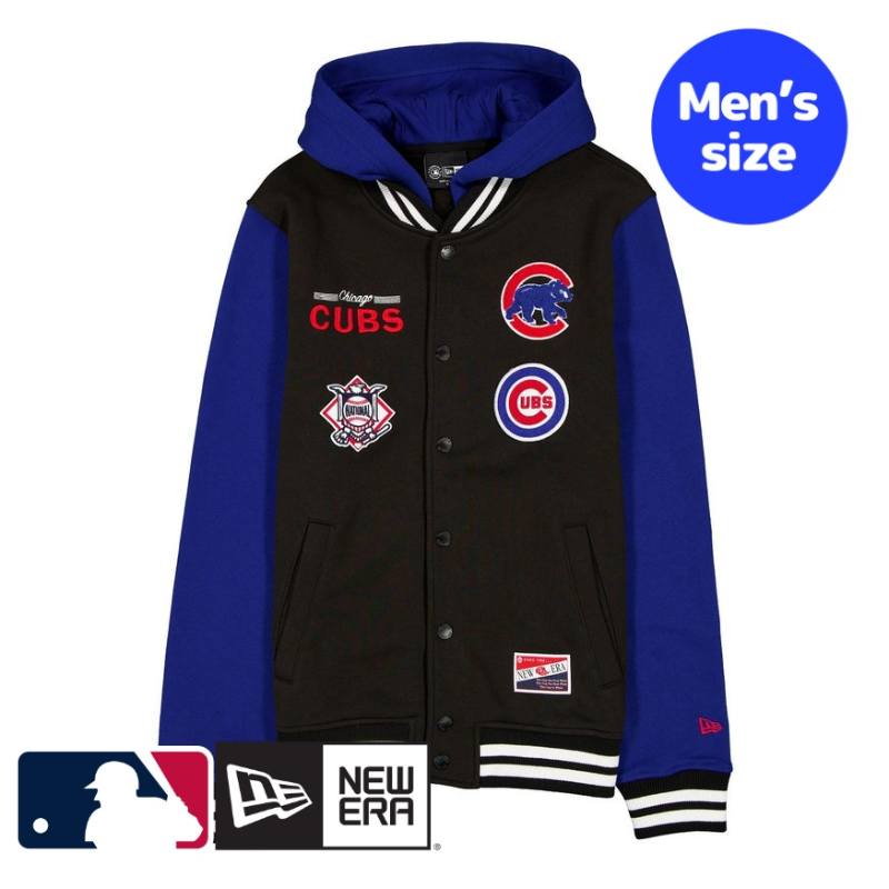 【送料無料】 MLB公式 メンズ アウター ジャケット スタジャン ジャンパー シカゴ・カブス 今永昇太 鈴木誠也 Chicago Cubs Throwback Black Jacket ニューエラ New Era｜USキッズウェア店