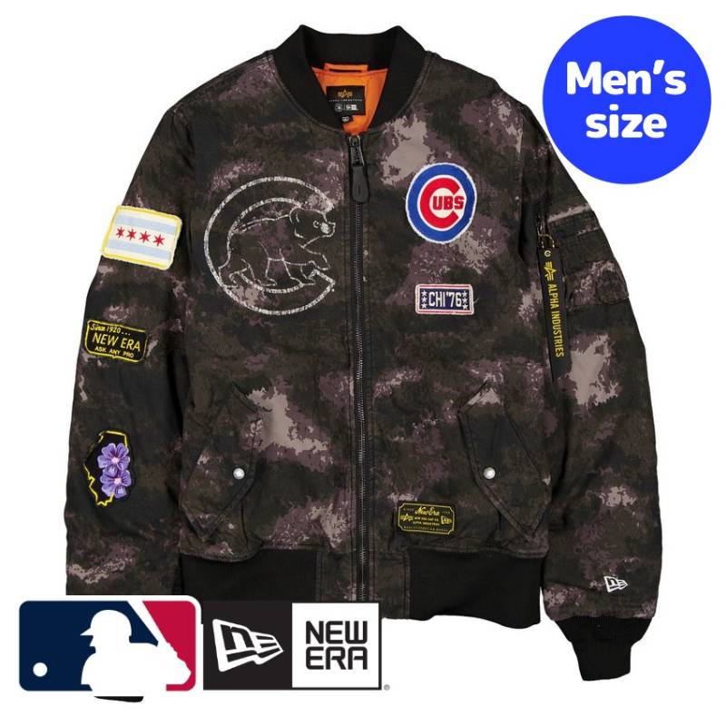 【送料無料】 MLB公式 メンズ アウター ジャケット MA-1 スタジャン ボンバージャケット ジャンパー シカゴ・カブス 今永昇太 鈴木誠也 Chicago Cubs Black Camo MA-1 Bomber Jacket ニューエラxアルファインダストリーズ New Era x Alpha Industries｜USキッズウェア店