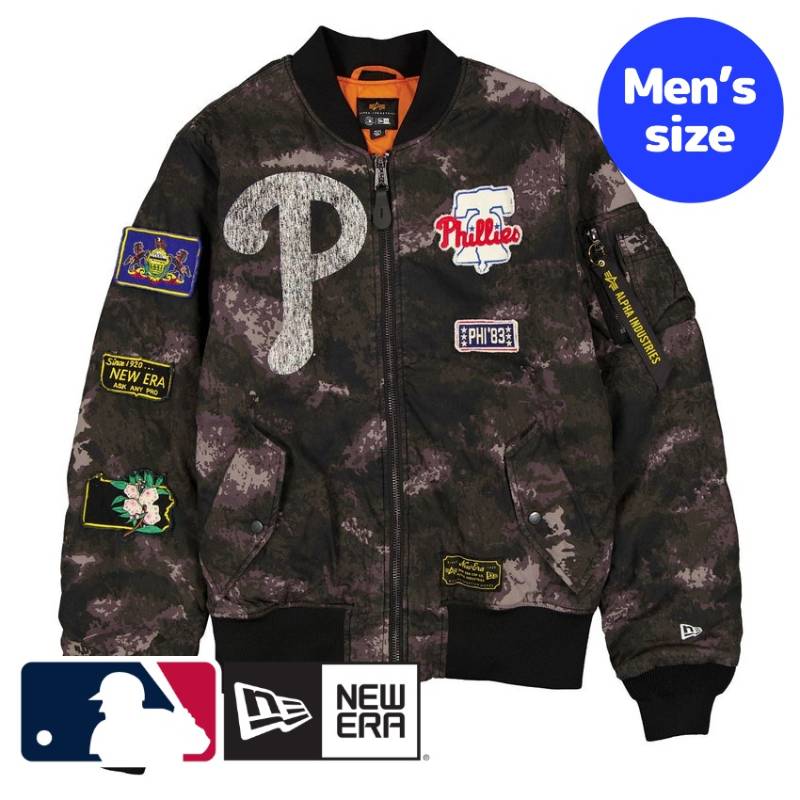 【送料無料】 MLB公式 メンズ アウター ジャケット MA-1 スタジャン ボンバージャケット ジャンパー フィラデルフィア・フィリーズ Philadelphia Phillies Black Camo MA-1 Bomber Jacket ニューエラxアルファインダストリーズ New Era x Alpha Industries