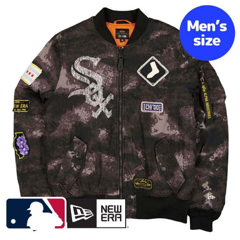 【送料無料】 MLB公式 メンズ アウター ジャケット MA-1 スタジャン ボンバージャケット ジャンパー シカゴ・ホワイトソックス Chicago White Sox Black Camo MA-1 Bomber Jacket ニューエラxアルファインダストリーズ New Era x Alpha Industries｜USキッズウェア店