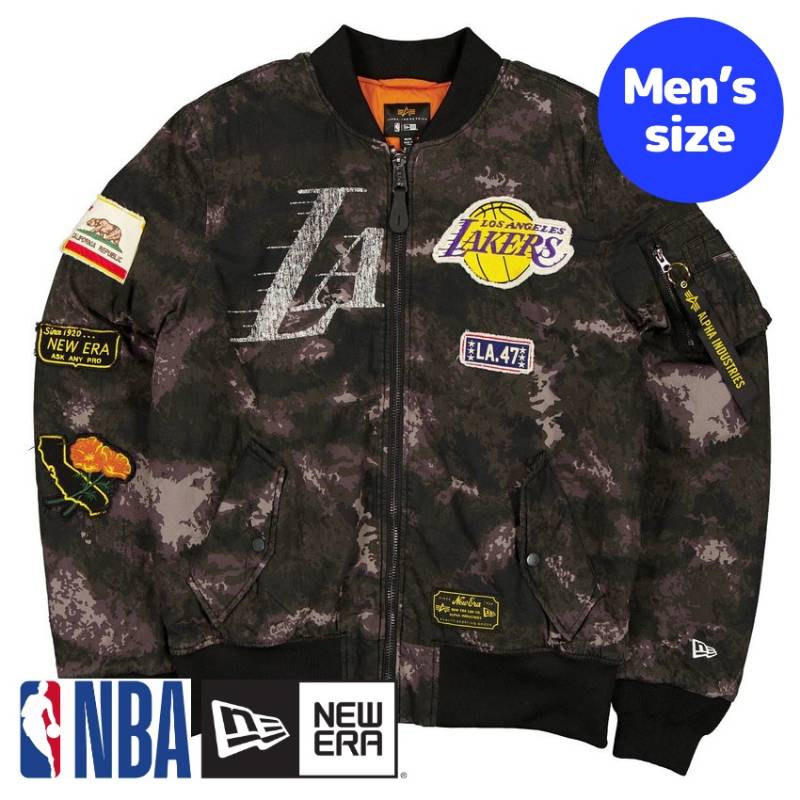 【送料無料】 NBA公式 メンズ アウター ジャケット MA-1 スタジャン ボンバージャケット ジャンパー ロサンゼルス・レイカーズ レブロン 八村塁 ルカ・ドンチッチ LA Lakers Black Camo MA-1 Bomber Jacket ニューエラxアルファインダストリーズ New Era x Alpha Industries