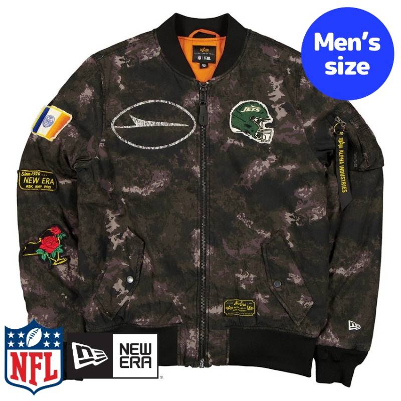 【送料無料】 NFL公式 メンズ アウター ジャケット MA-1 スタジャン ボンバージャケット ジャンパー ニューヨーク・ジェッツ New York Jets Black Camo MA-1 Bomber Jacket ニューエラxアルファインダストリーズ New Era x Alpha Industries