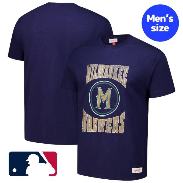 【送料無料】 MLB公式 メジャーリーグオフィシャル メンズ Tシャツ 半袖トップス ミッチェルアンドネス Mitchell & Ness ミルウォーキー・ブルワーズ Milwaukee Brewers Arched Logo Slub T-Shirt