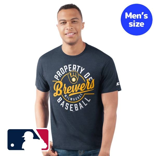 【送料無料】 MLB公式 メジャーリーグオフィシャル メンズ Tシャツ 半袖トップス スターター Starter ミルウォーキー・ブルワーズ Milwaukee Brewers Prime Time Property Of T-Shirt