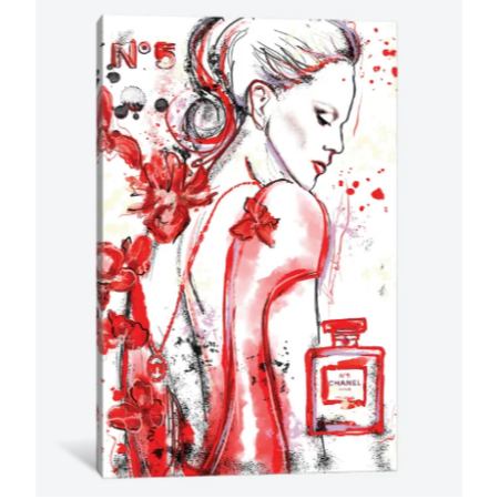 お洒落なオマージュアート Chanel No 5 Nicole Kidman In Red Watercolor Painting シャネル CHANEL キャンバスアート 絵画 インテリア 模様替え