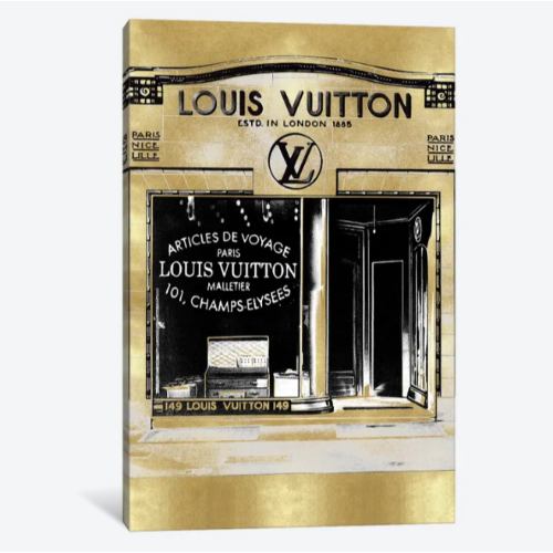 【送料無料】 米国発のお洒落なブランドオマージュアート Designer Storefront in Gold ヴィトン Vuitton キャンバスアート 絵画 インテリア 模様替え 引越し祝い 新築祝い 待合室 会議室