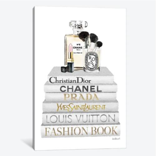 【送料無料】 米国発のお洒落なブランドオマージュアート White Books With Make Up Set シャネル CHANEL キャンバスアート 絵画 インテリア 模様替え 引越し祝い 新築祝い 待合室 会議室