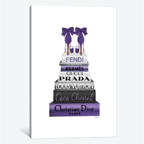 【送料無料】 米国発のお洒落なブランドオマージュアート Tall Metallic Stack Purple With Purple Bow Shoes フェンディ FENDI キャンバスアート 絵画 インテリア