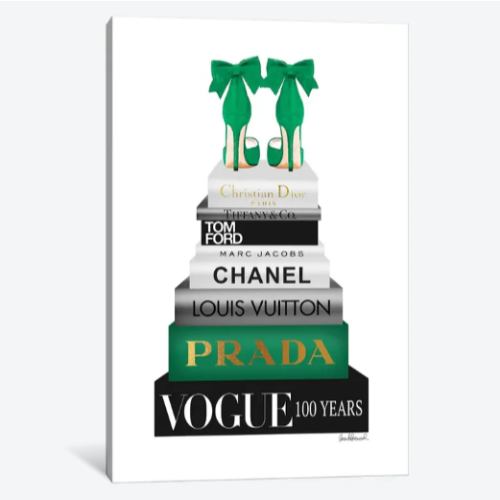 【送料無料】 米国発のお洒落なブランドオマージュアート Tall Green Bookstacks シャネル CHANEL キャンバスアート 絵画 インテリア 模様替え 新築祝い 開店祝い ギフト プレゼント 待合室 会議室