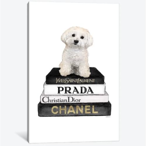 【送料無料】 米国発のお洒落なブランドオマージュアート Books Of Fashion, Grey, Maltese プラダ PRADA キャンバスアート 絵画 インテリア 模様替え 引越し祝い 新築祝い 待合室 会議室