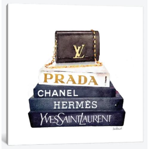 【送料無料】 米国発のお洒落なブランドオマージュアート Stack Of Fashion Books With A Clutch Bag サンローラン キャンバス 絵画 インテリア 模様替え 引越し祝い 待合室 会議室