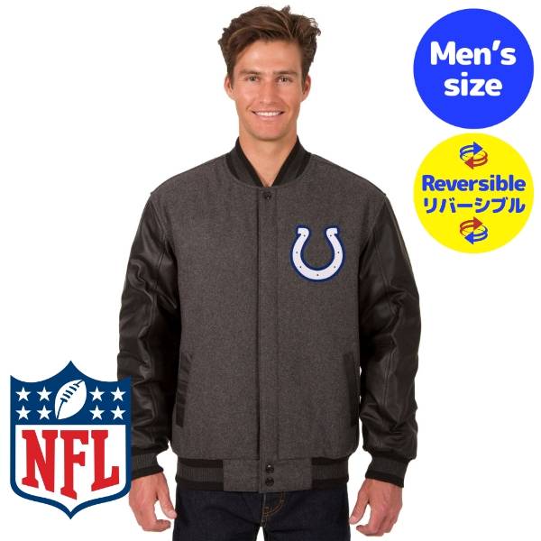 【送料無料】 NFL公式 JH Design メンズ アウター スタジャン バーシティジャケット ジャンパー アメフト インディアナポリス・コルツ Indianapolis Colts Wool & Leather Reversible Jacket