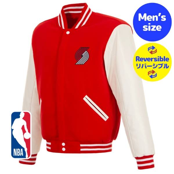 【送料無料】 NBA公式 JH Design メンズ スタジャン バーシティジャケット アウター ジャンパー ポートランド・トレイルブレイザーズ Portland Trail Blazers Reversible Fleece Jacket｜USキッズウェア店