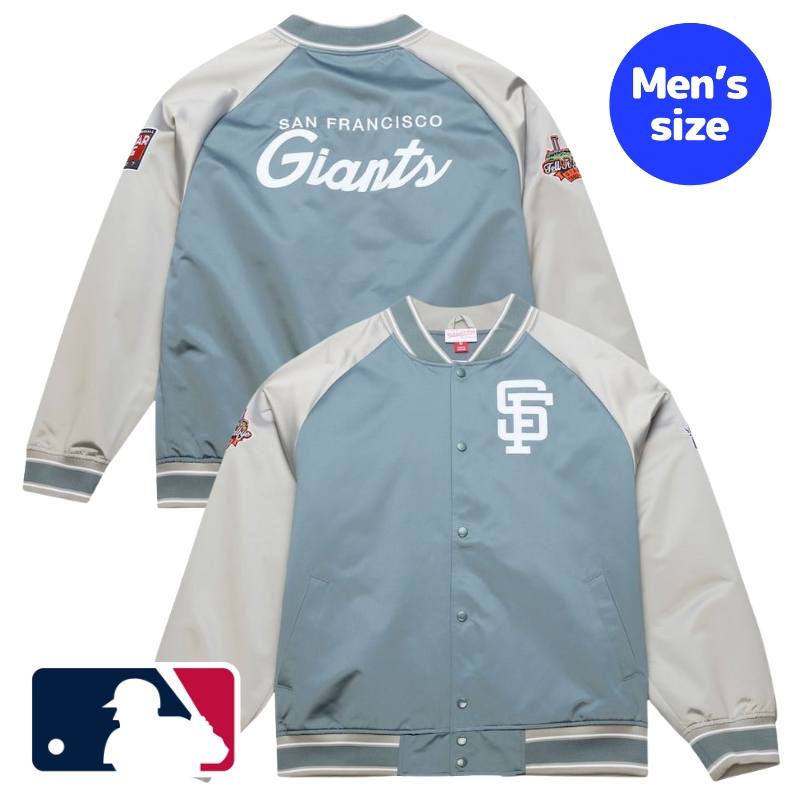Mitchell & Ness ミッチェルアンドネス MLB公式 メンズ 軽量 ライトウェイト スタジャン バーシティジャケット アウター ジャンパー サンフランシスコ・ジャイアンツ San Francisco Giants Thunderstorm Head Coach Lightweight Satin Full-Snap Jacket 【送料無料】