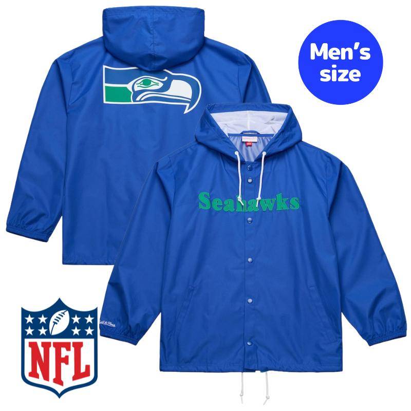 シアトル・シーホークス NFL公式 正規品 メンズ ウィンドブレーカー コーチジャケット アウター Mitchell & Ness ミッチェルアンドネス Seattle Seahawks Coaches Full-Snap Hooded Windbreaker Jacket 送料無料