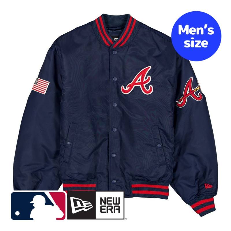 【送料無料】 MLB公式 メンズ アウター バーシティジャケット スタジャン ジャンパー ニューエラ アトランタ・ブレーブス New Era Cap Atlanta Braves Authentic Navy Stadium Jacket｜USキッズウェア店