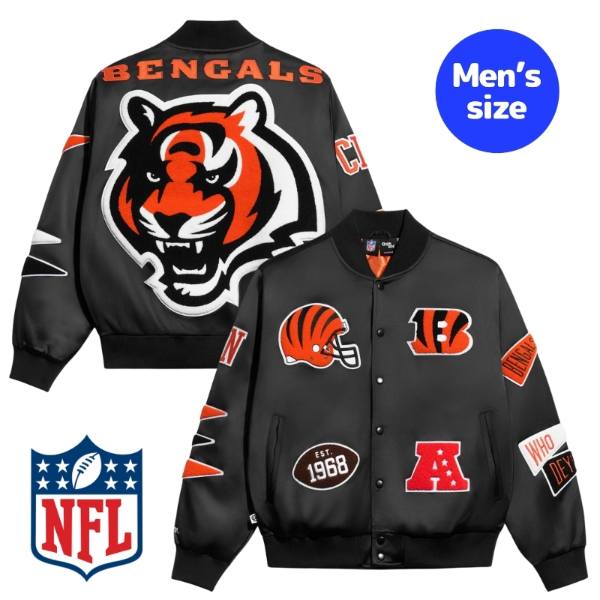Chalk Line 車輪止め伝達ルート NFL堅苦しさ 鎧球 メンズ スタジャン 上衣 アウター 前掛け シンシナティ・ベンガルズ Cincinnati Bengals Satin Pennant Jacket 【貨物輸送無料】 メンズファッション-コート・ジャケット