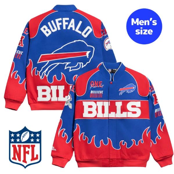 Chalk Line 車輪止め生産ライン NFL堅苦しさ 鎧球 メンズ スタジャン 上衣 アウター 前掛け バッファロー・ビルズ Buffalo Bills Premium Racing Jacket 【貨物輸送無料】