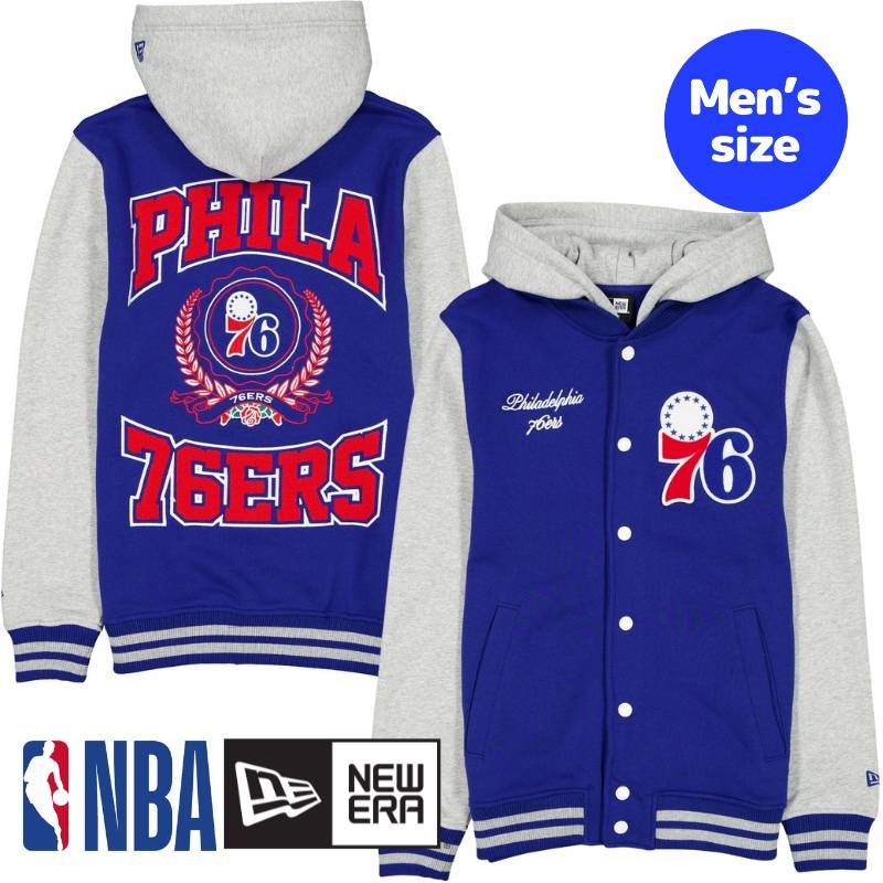 【送料無料】 NBA公式 メンズ アウター ジャケット スタジャン ジャンパー フィラデルフィア・セブンティシクサーズ 76ers Philadelphia 76ers Throwback Prep Jacket ニューエラ New Era｜USキッズウェア店