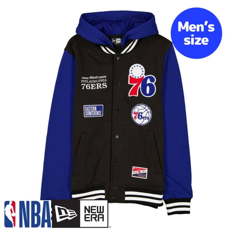 【送料無料】 NBA公式 メンズ アウター ジャケット スタジャン ジャンパー フィラデルフィア・セブンティシクサーズ 76ers Philadelphia 76ers Throwback Black Jacket ニューエラ New Era