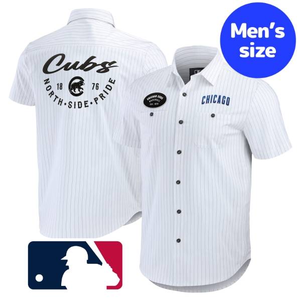 【送料無料】 MLB公式 メジャーリーグオフィシャル メンズ 襟付きシャツ 半袖シャツ トップス シカゴ・カブス 今永昇太 鈴木誠也 Chicago Cubs Pin Stripe Button-Up Shirt