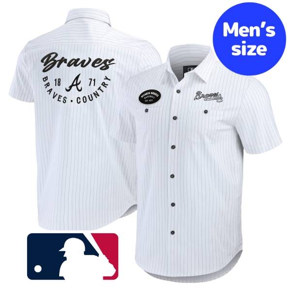 【送料無料】 MLB公式 メジャーリーグオフィシャル メンズ 襟付きシャツ 半袖シャツ トップス アトランタ・ブレーブス Atlanta Braves Pin Stripe Button-Up Shirt