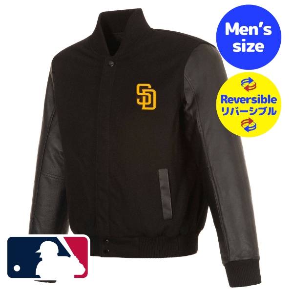 【送料無料】【リバーシブル★袖本革】 MLB公式 JH Design メジャーリーグオフィシャル メンズ アウター スタジャン バーシティジャケット ダルビッシュ有 サンディエゴ・パドレス Padres Wool & Leather Reversible Jacket｜USキッズウェア店