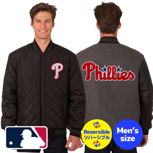 【送料無料】【リバーシブル★袖本革】 MLB公式 JH Design メジャーリーグオフィシャル メンズ アウター スタジャン バーシティジャケット フィラデルフィア・フィリーズ Phillies Wool & Leather Reversible Jacket｜USキッズウェア店