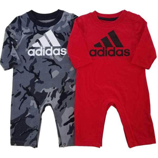 楽天市場 送料無料 最大8 割引クーポン Adidas アディダス 男の子用大きなロゴが可愛いスリーストライプス長袖カバーオール2着セット Black Camo Red 迷彩ロンパース 出産祝い ボディースーツ ベビー服 Usキッズウェア楽天市場店