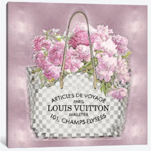 【送料無料】 米国発のお洒落なブランドオマージュアート Pink Bouquet On Pink ヴィトン Louis Vuitton キャンバスアート 絵画 インテリア 模様替え 引越し祝い 新築祝い 待合室 会議室