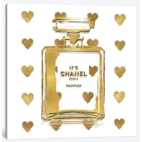 【送料無料】 米国発のお洒落なブランドオマージュアート Perfume with Gold Hearts シャネル CHANEL キャンバスアート 絵画 インテリア 模様替え 引越し祝い 新築祝い 待合室 会議室