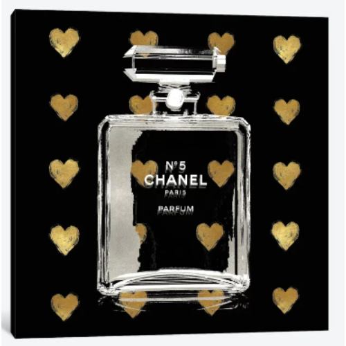 【送料無料】 米国発のお洒落なブランドオマージュアート Gold Hearts On Black シャネル CHANEL キャンバスアート 絵画 インテリア 模様替え 引越し祝い 新築祝い 待合室 会議室 63,525円