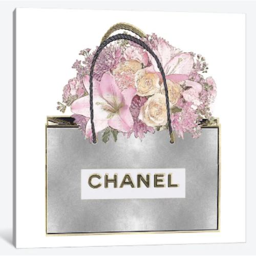 【送料無料】 米国発のお洒落なブランドオマージュアート Silver Bag And Pink Bouquet シャネル CHANEL キャンバスアート 絵画 インテリア 模様替え 引越し祝い 新築祝い 待合室 会議室