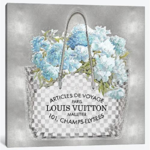 【送料無料】 米国発のお洒落なブランドオマージュアート Aqua Bouquet On Silver ヴィトン Louis Vuitton キャンバスアート 絵画 インテリア 模様替え 引越し祝い 新築祝い 待合室 会議室