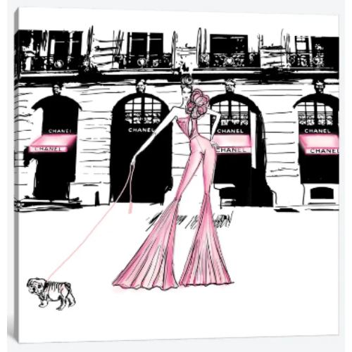【送料無料】 米国発のお洒落なブランドオマージュアート Chanel High Fashion Bull Doggie シャネル CHANEL キャンバス 絵画 インテリア 模様替え 引越し祝い 新築祝い 待合室 会議室