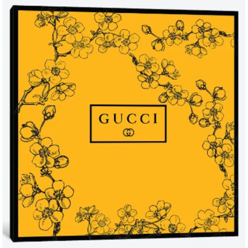 【送料無料】 米国発のお洒落なブランドオマージュアート Yellow Gucci Prunus Serrulata Flowers グッチ GUCCI キャンバス 絵画 インテリア 模様替え 引越し祝い 待合室 会議室