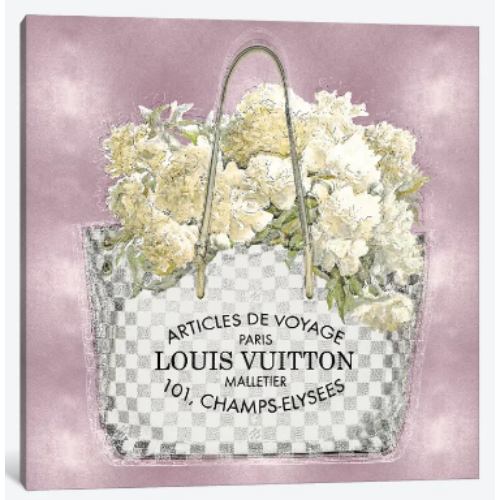 【送料無料】 米国発のお洒落なブランドオマージュアート Floral Bouquet On Pink ヴィトン Louis Vuitton キャンバスアート 絵画 インテリア 模様替え 引越し祝い 新築祝い 待合室 会議室