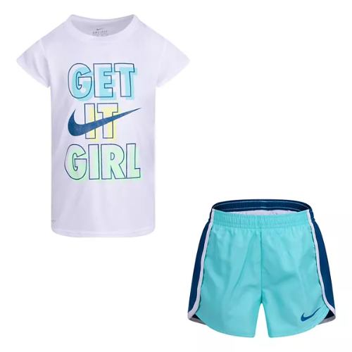 送料無料 最大6 クーポン配布中 Nike ナイキ 女の子用nike Get It Girl Tシャツx短パン上下2点セット White 子供服 半ズボン セットアップ ギフト 半袖トップス Movilesgarcia Com